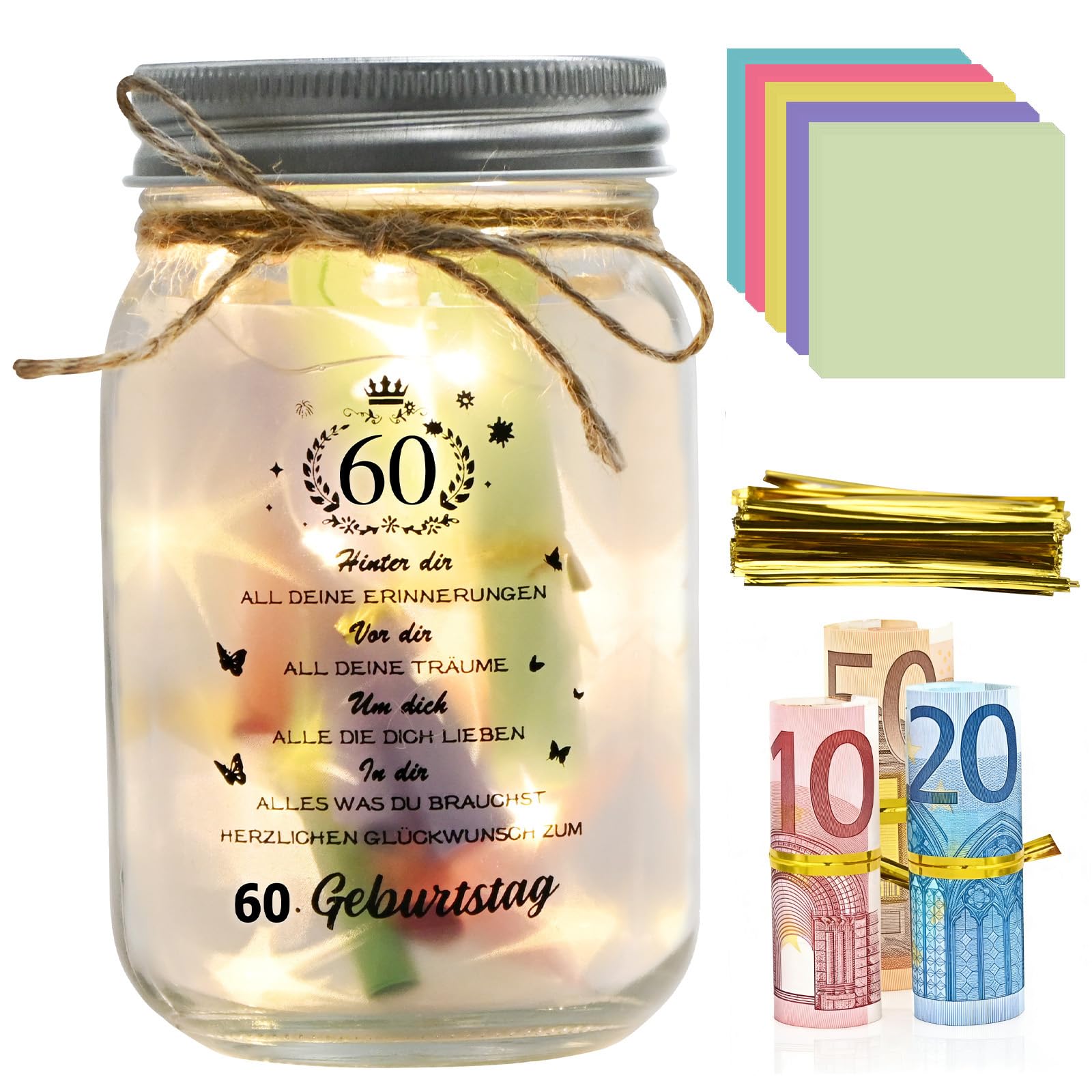 Geschenk zum 60. Geburtstag, LED-Flaschenlicht mit Text, geeignet für Männer und Frauen, Geschenk zum 60. Geburtstag, Flaschendekoration, kreatives Geschenk für Männer und Frauen (60 Jahre alt)