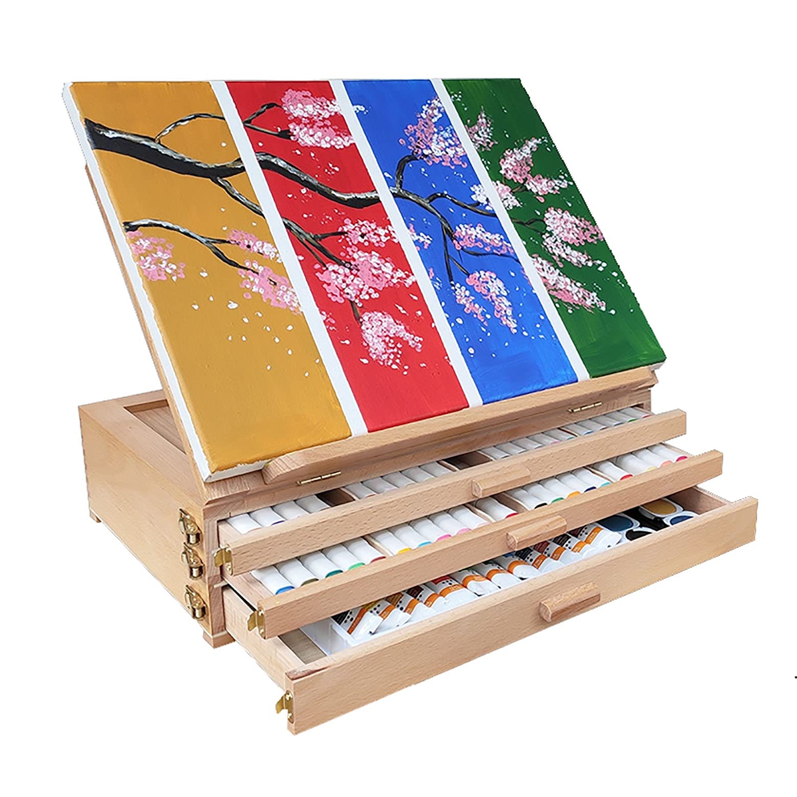 Tablero de dibujo ajustable resistente y duradero. Caballete de mesa tipo cajón de 3 capas para caballete de madera maciza ideal para la presentación de lienzos y marcos de hasta 30 cm - para eve