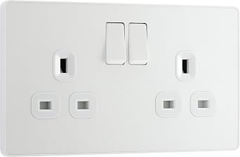 BG Electrical Double Switched Power Plug Wall Socket, Screwless, Evolve, Pearlescent White, 13A, PCDCL22W