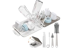 6-in-1 Travel Size Bottle Brush Set with Soap Dispenser & Drying Rack