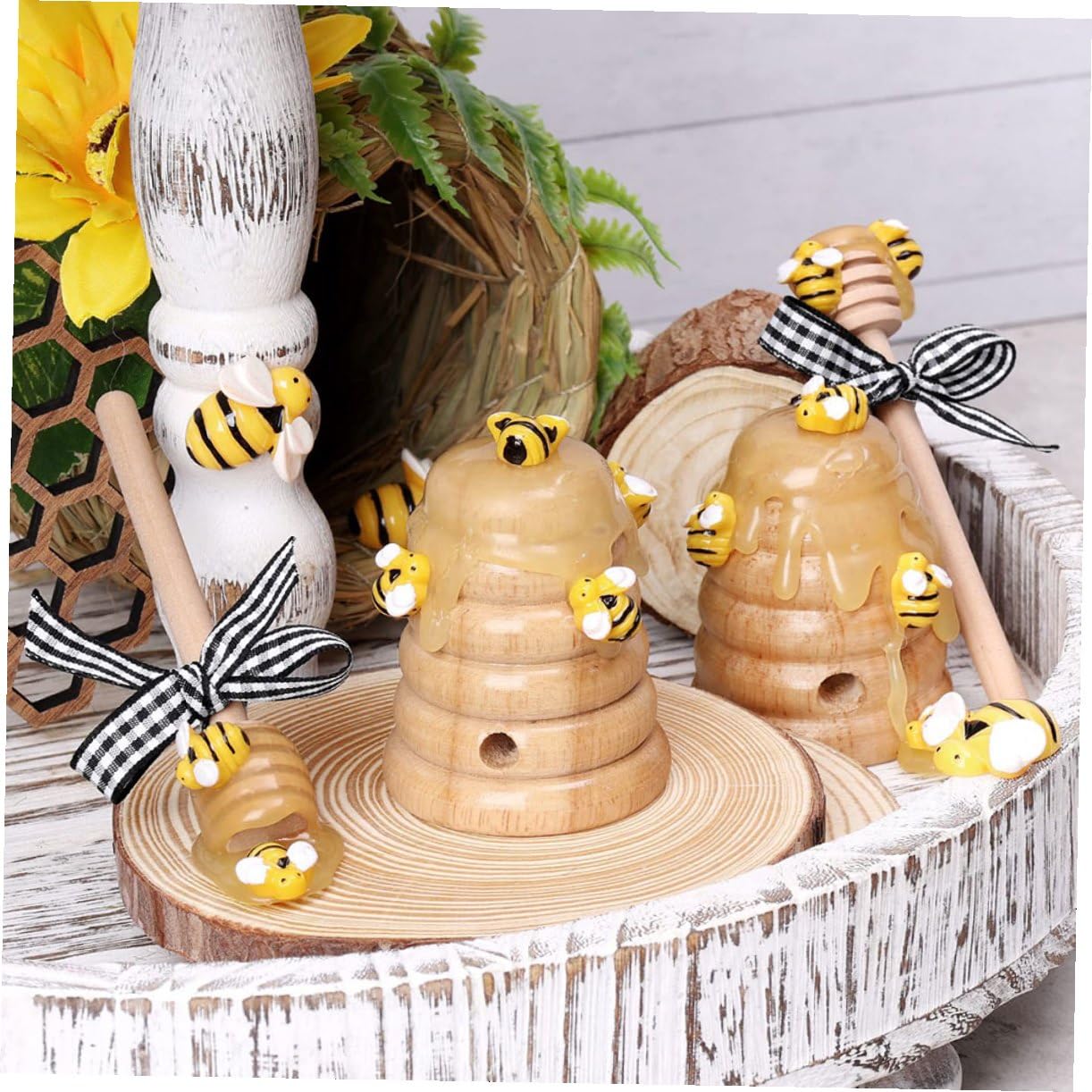 BESPORTBLE 4 Stück Bienenstock Dekorationsset mit Honiglöffel Natürliche Braune Farbe als Dekoration für Bienenfest und Gemütliche Wohnatmosphäre