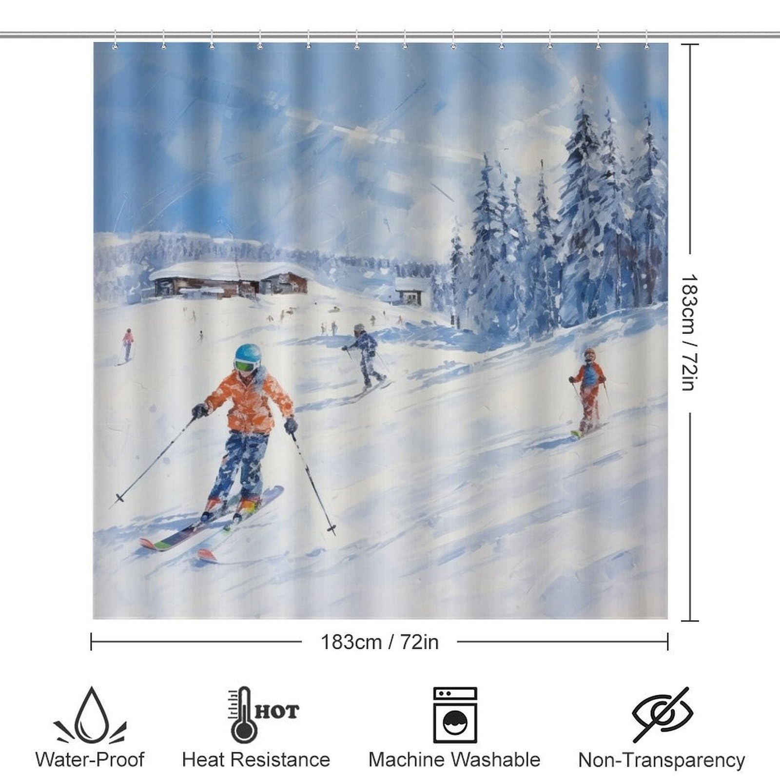 HighonHi Snow Skiing 4Pcs Shower Curtain Set with Rugs Bathroom Sets with Curtain Rug Toilet Cover and U Shaped Mat Leisure Ski Fun Waterproof Fabric Bath Curtain for Bathroom Decor