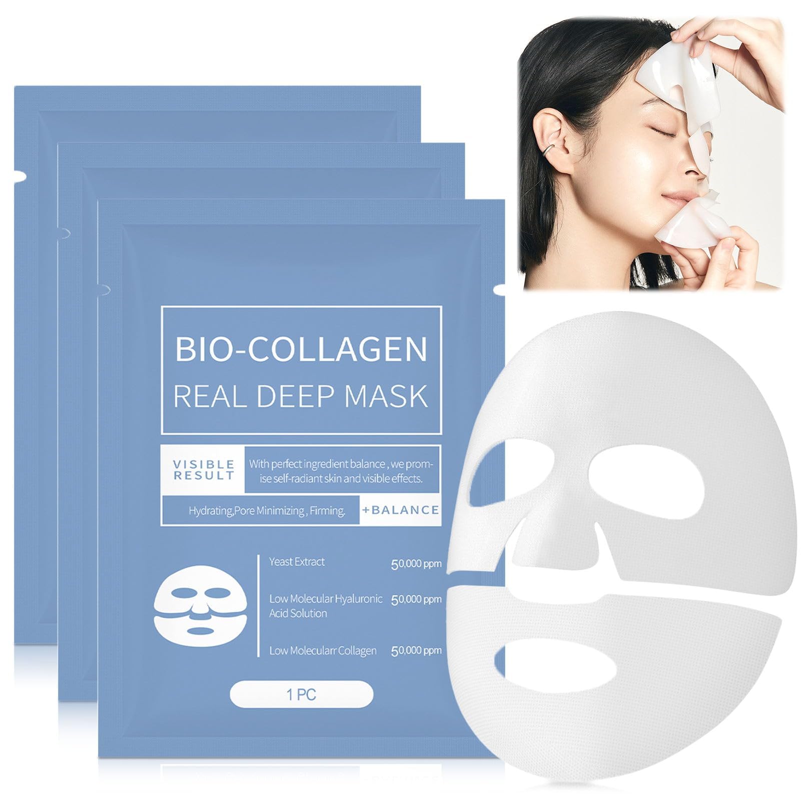 Bio Collagen Real Deep Mask, Máscara de Colágeno Overnight, Mascarilla Facial Hidratante, para Hidratación, Antiarrugas, Limpieza