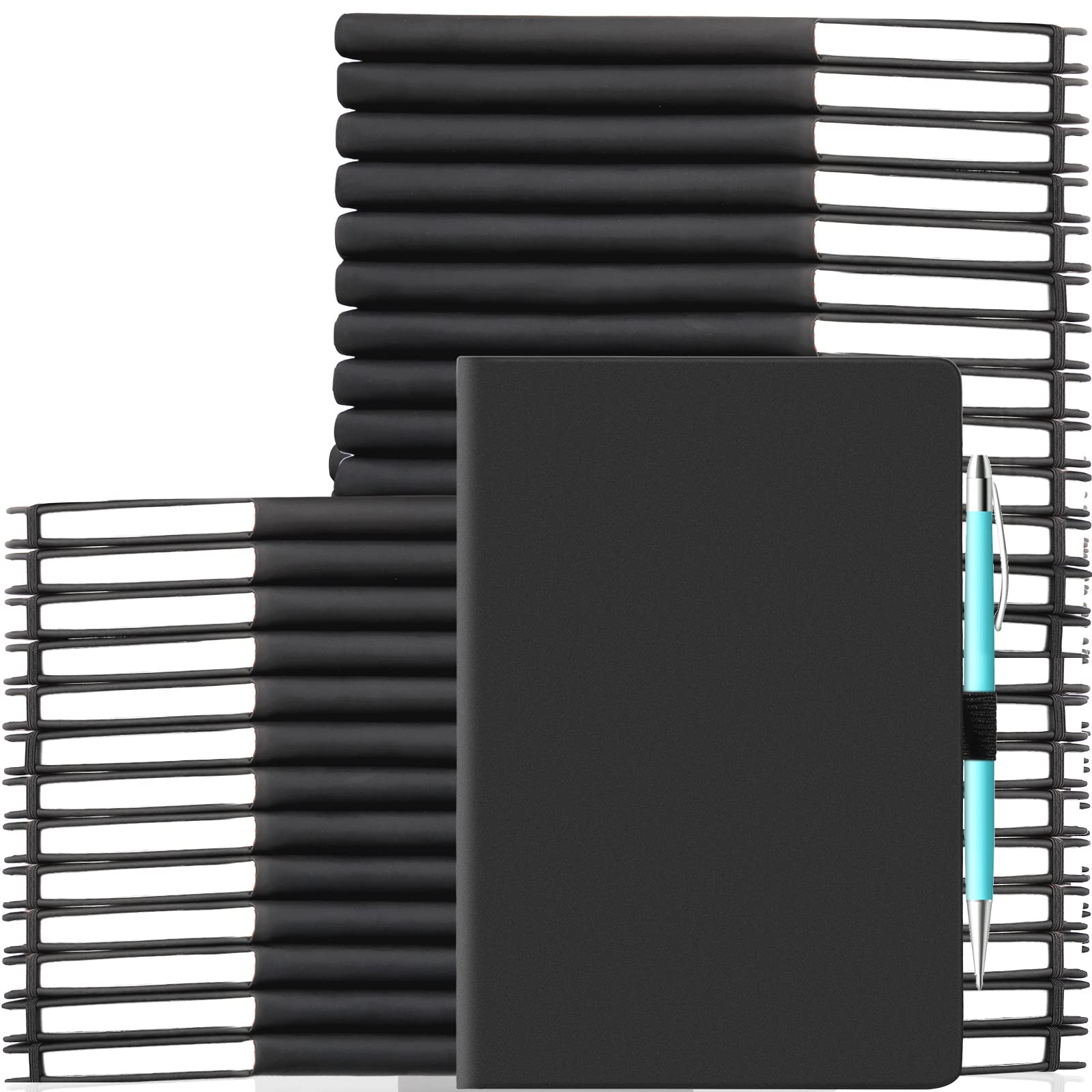 Photo 1 of Estune 56 Pack Lined Journal Notebook Bulk A5 College Ruled Journal Leather Hardcover Notebook Journal with Pen Holder for School Business Work Travel Writing Journaling, 8.26'' x 5.51'' (Black)