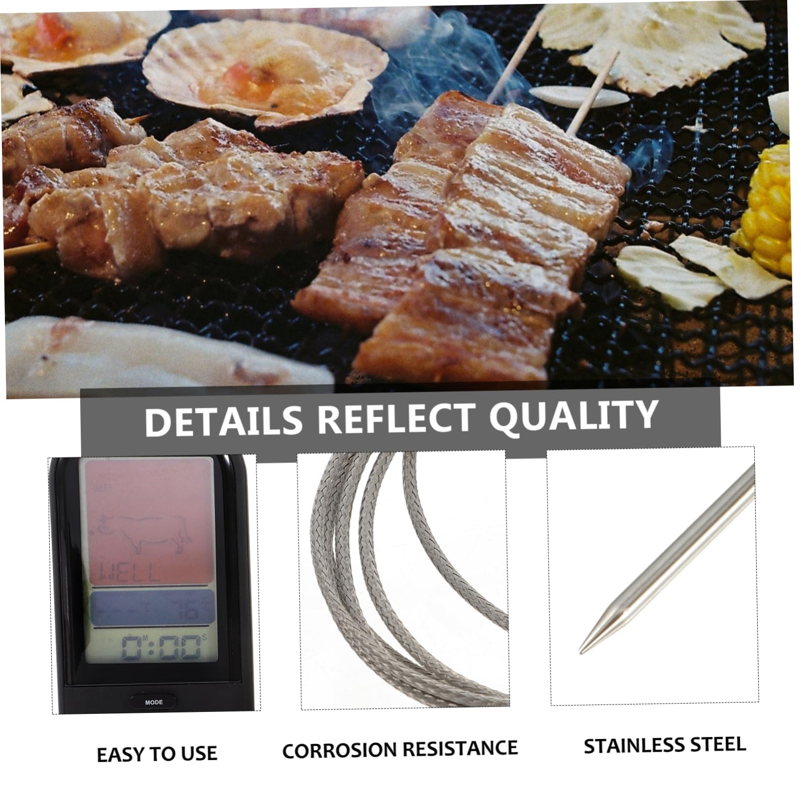 Mikikit Wireless Meat Thermometer Mit Lcd-anzeige Drahtloses Grillthermometer Für Bbq Ofen Und Smoker Temperaturbereich Timer Und Alarmfunktion Einfach Ablesbar