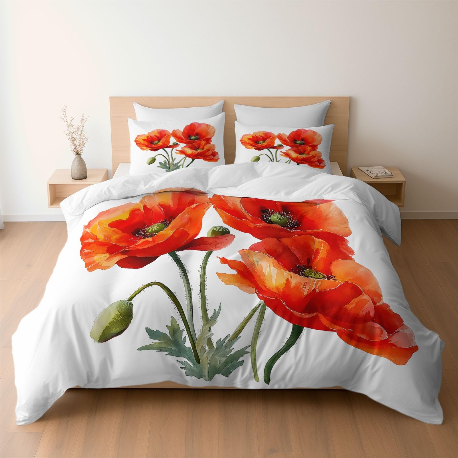 Generisch Romantische Blumen 3-teiliges Bettwäsche-Set, 1 Bettbezug 180 x 200 cm und 2 Kissenbezüge 80 x 80 cm, Bunter Medienstrauß,Mikrofaser, wendbar, modern, Teenager, Weiß