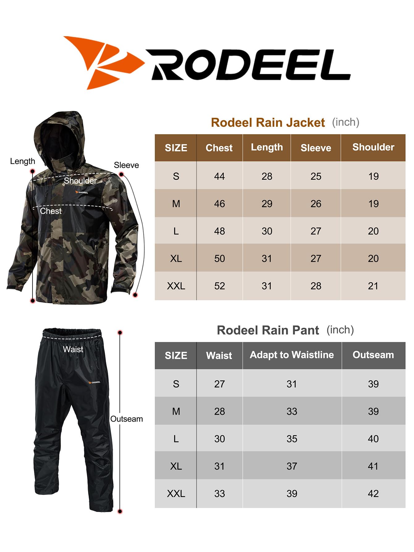 Rodeel Waterproof Fishing Rain Suit for Men (Rain Gear Jacket & Trouser Suit)