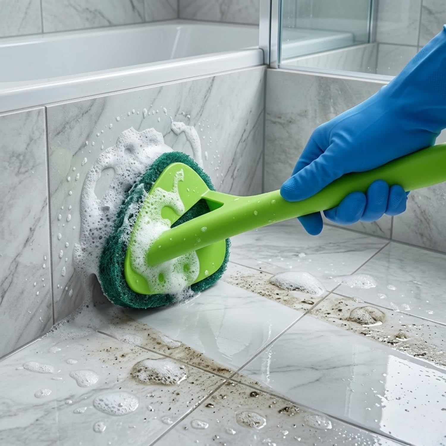 Bathroom Tile Cleaning Brush with Scrubber Long Handle Green | Ergonomic Non-slip Grip, Heavy-duty Scrubbing Pad, Durable Plastic Build, Reaches Difficult Areas, Bathroom & Floor Use-image-49