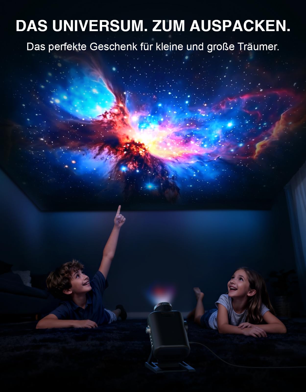 3D Galaxie Projektor mit Sternenhimmel und Bluetooth-Lautsprecher, 60 integrierte HD-Szenen ohne Projektionsscheiben, Fokus, weißes Rauschen, Fernbedienung, Nachtlicht fürs Schlafzimmer