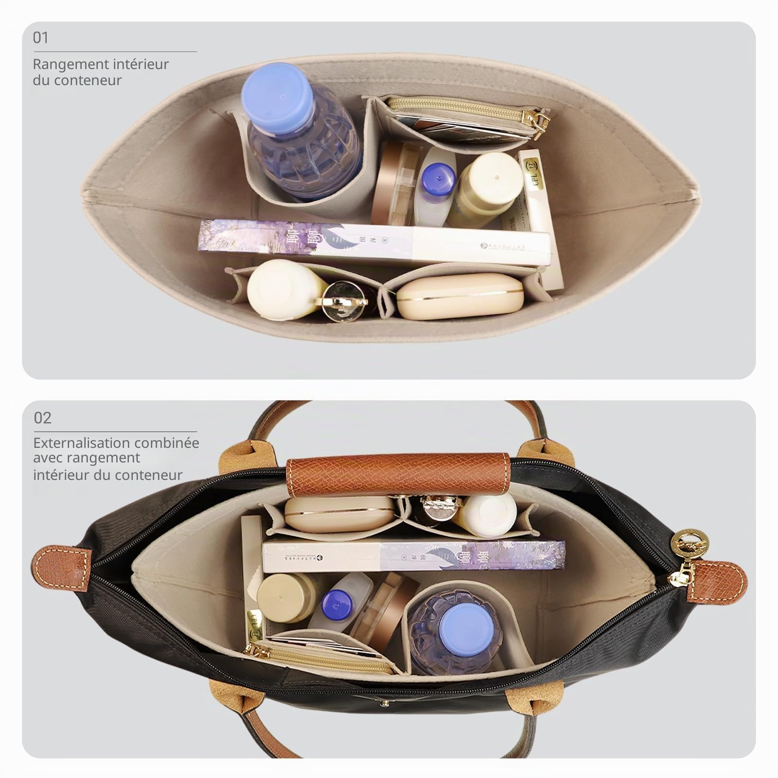 Lckaey Y012 Organiseur de sac à main Le pliage, taille M, beige