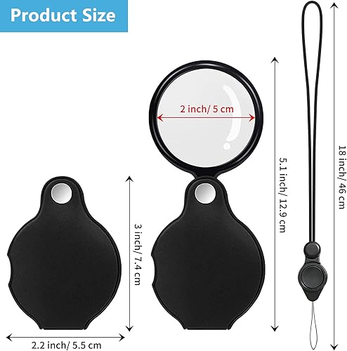 Miniatura 2 de SAYEEC 8 lupas pequeñas para leer, lupa de bolsillo plegable con funda protectora giratoria de cuero y 8 cordones, mini lupa para libros, joyas,
