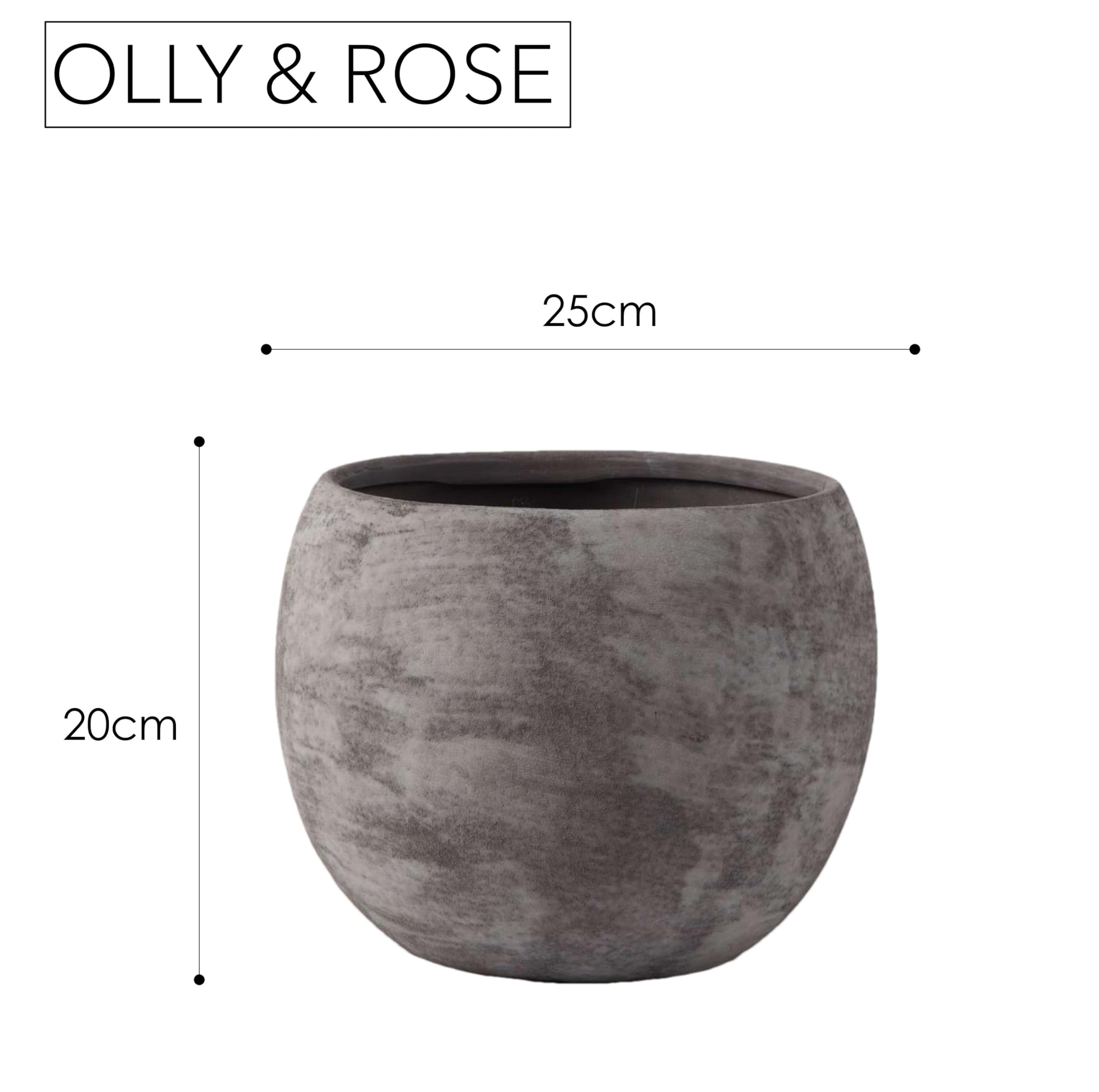 Olly & Rose Pot de fleurs et plantes 25 cm Grand, texturé, finition lavée, pour intérieur et extérieur, anthracite, noir, pot de fleurs