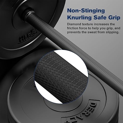 Miniatura 4 de DERACY Juego de pesas de barra, juego de pesas de 43 libras, pesas olímpicas ajustables, 6 platos, barra de 57.5 pulgadas y almohadilla de hombro de