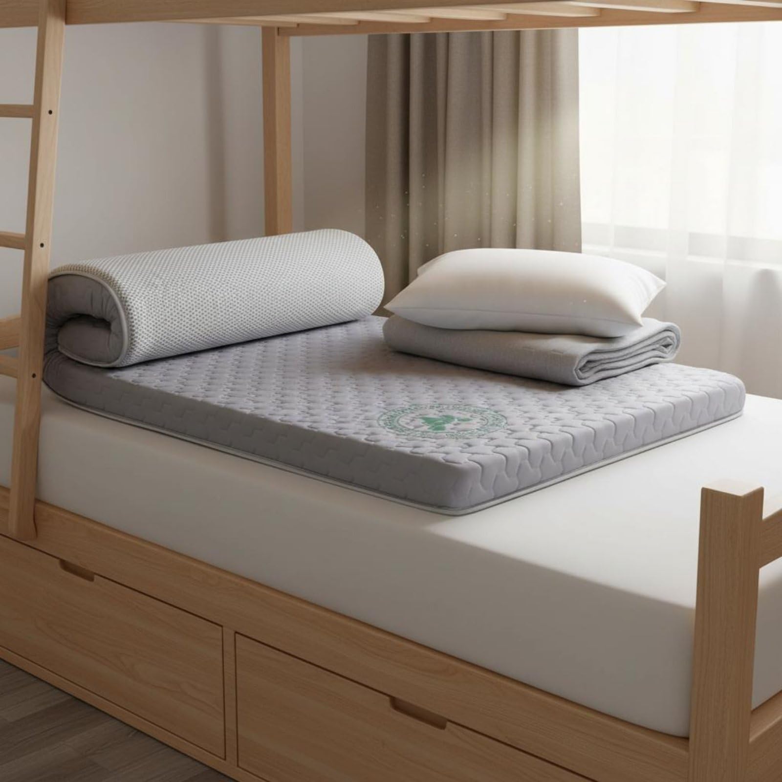 Gralara Topper de Colchón Viscoelástico Suave Colchón Fino Viscoelástico Transpirable Colchoneta Fresco para Arrendatarios, Gris Mitsubishi, 90x190cm