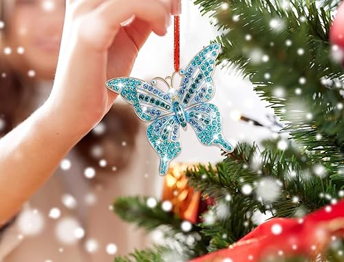 Vista 6 de Adorno de Navidad de mariposa azul, adornos de mariposa monarca de metal para árbol de Navidad, regalos de recuerdo para mujeres y niñas Butterfly2