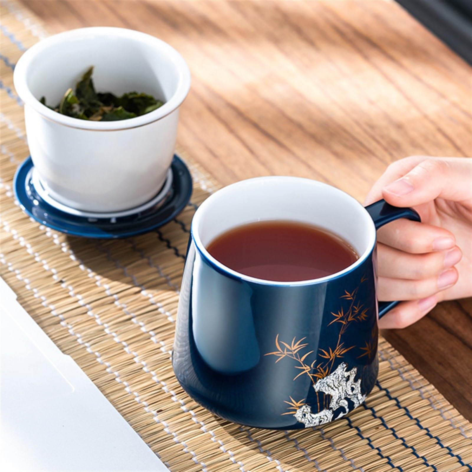 Taza de té de cerámica resistente al calor, tazas de té chino de alta calidad para el hogar y práctico juego de té de Kung Fu, juego de té de viaje para los amantes del té (juego de bambú)