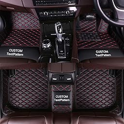 Maidao Custom Car Floor Mats for Bmw 1/2/3/4/5/6/7/8 Series X1 X2 X3 X4 X5 X6 X7 Z4 I3 I4 Z4 M3 M4 Floor Liner,PU Leather All-Weather Waterproof Right Hand Drive (Black Red