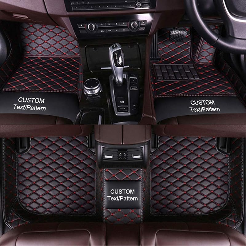 Maidao Custom Car Floor Mats for Bmw 1/2/3/4/5/6/7/8 Series X1 X2 X3 X4 X5 X6 X7 Z4 I3 I4 Z4 M3 M4 Floor Liner,PU Leather All-Weather Waterproof Right Hand Drive (Black Red