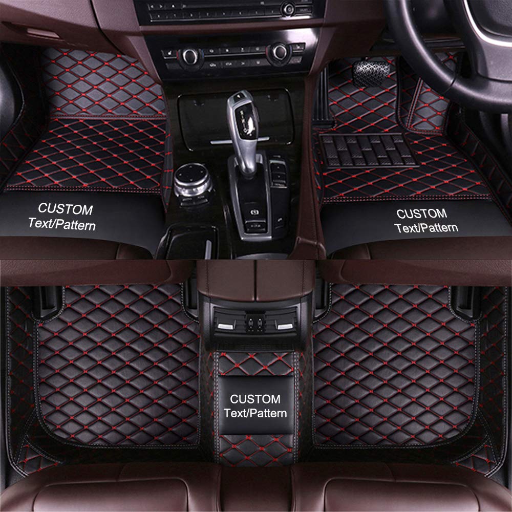 Maidao Custom Car Floor Mats for Nissan Qashqai Juke Leaf X-Trail Micra Ariya Navara Pulsar Note Almera Floor Liner,PU Leather All-Weather Waterproof Right Hand Drive Black Red