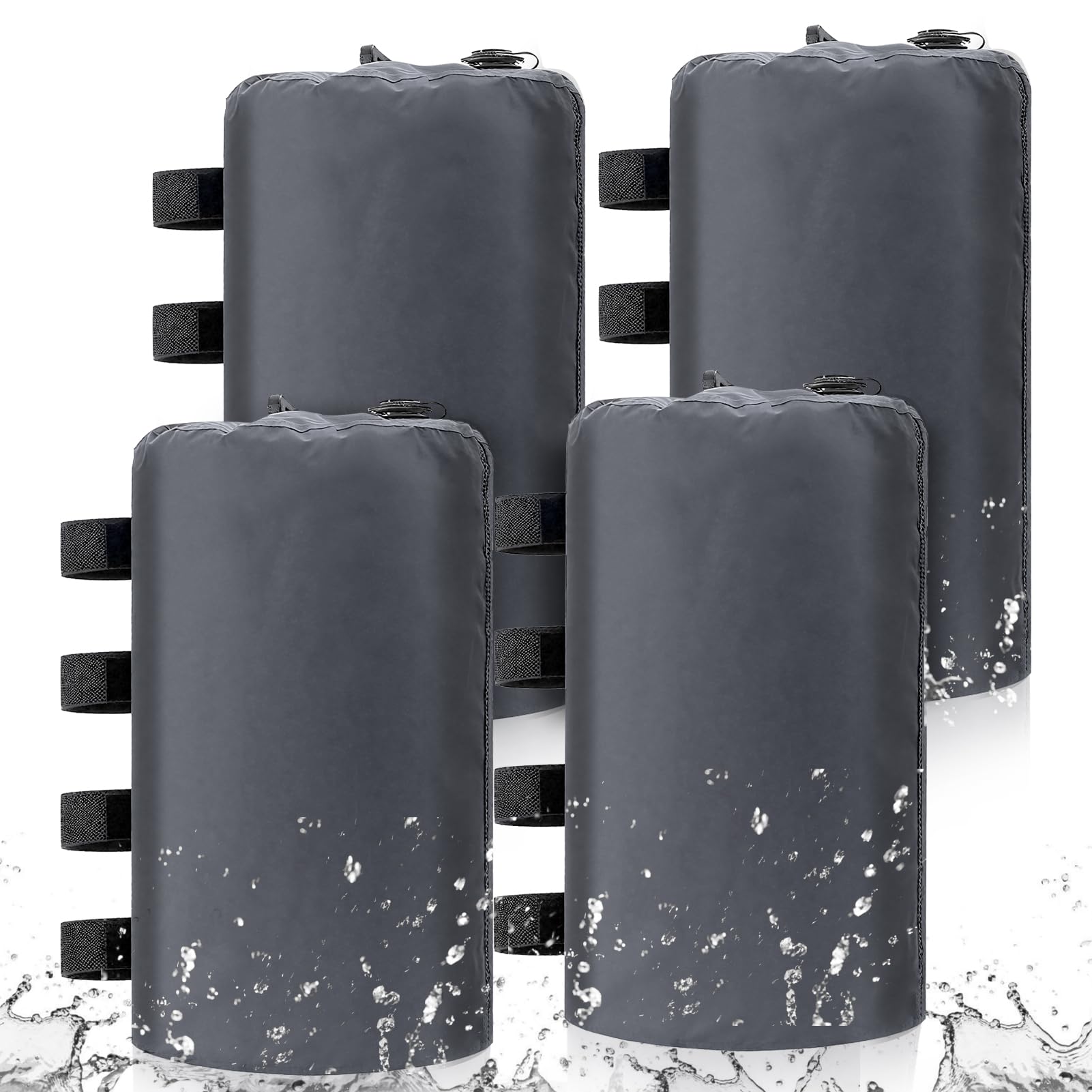 4 Set Gazebo Water Weight Bags, Portable 10L Windproof Canopy Water Weight Bags with Carry Handles & Touch Fasteners Straps for Pavilions Garden Tents Fixed Tents (Grey)