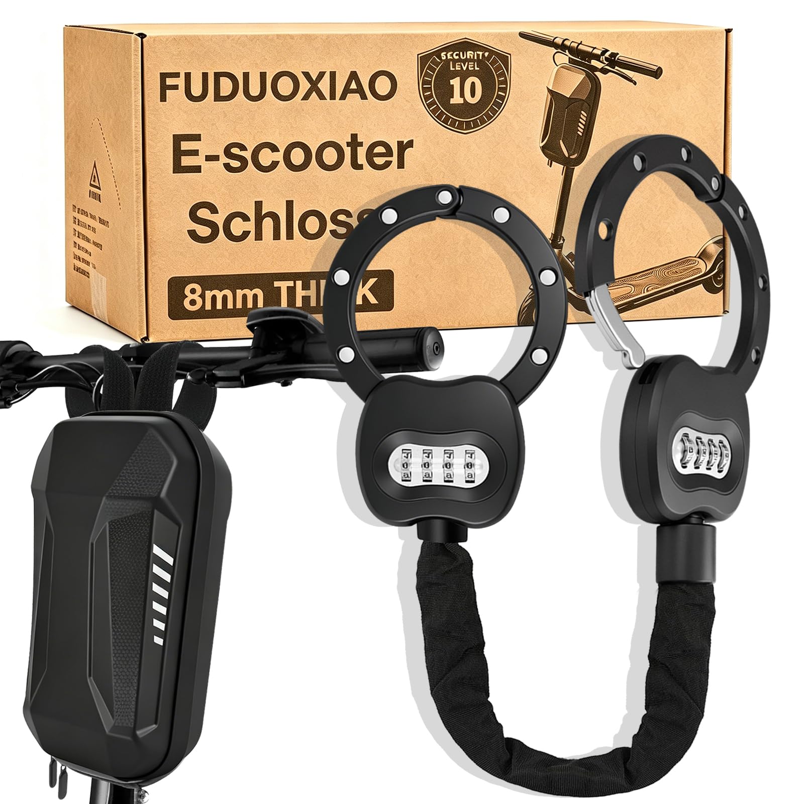 E Scooter Schloss, 8mm handschellenschloss mit Passwort mit Tasche, 90CM E Roller Schloss, Hochfeste Legierungen Wasserdicht, feuerfest,maximale Sicherheit mit schloss für e scooter, Roller