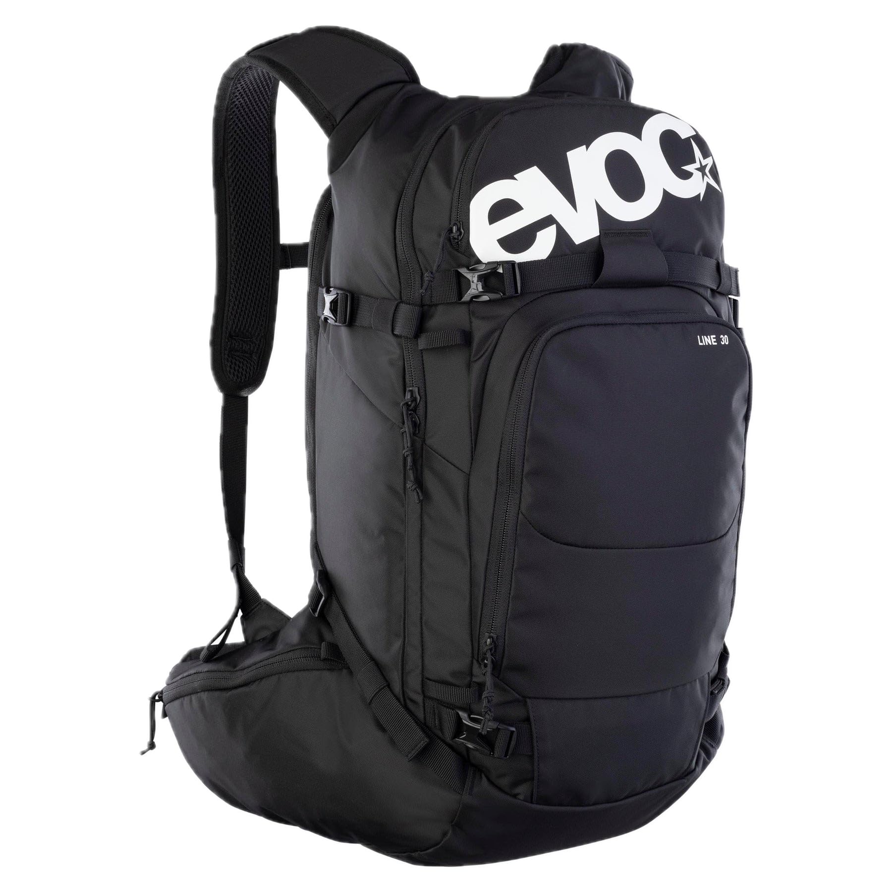 EVOC LINE 30 All-Mountain Carrying Backpack (NEURALITE SYSTEM, ski holder, separate avalanche compartment with emergency plan, easily accessible main compartment, BODDY HUGGING), Black
