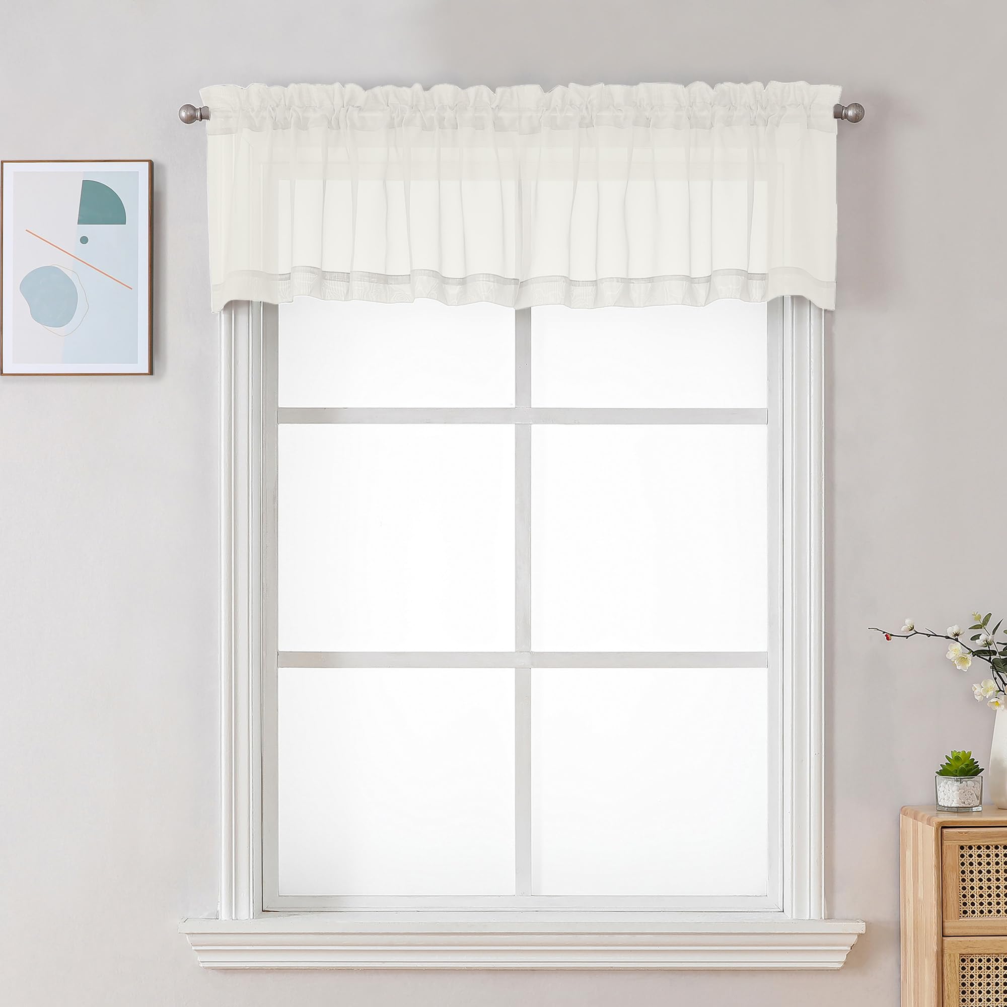 Chyhomenyc Ivory Sheer Valance for Windows, 42Wx12L, 2 Pack | Light Filtering Voile Soft Airy Topper Small Window Treatment Rod Pocket, Living Room Bedroom Laundry Basement