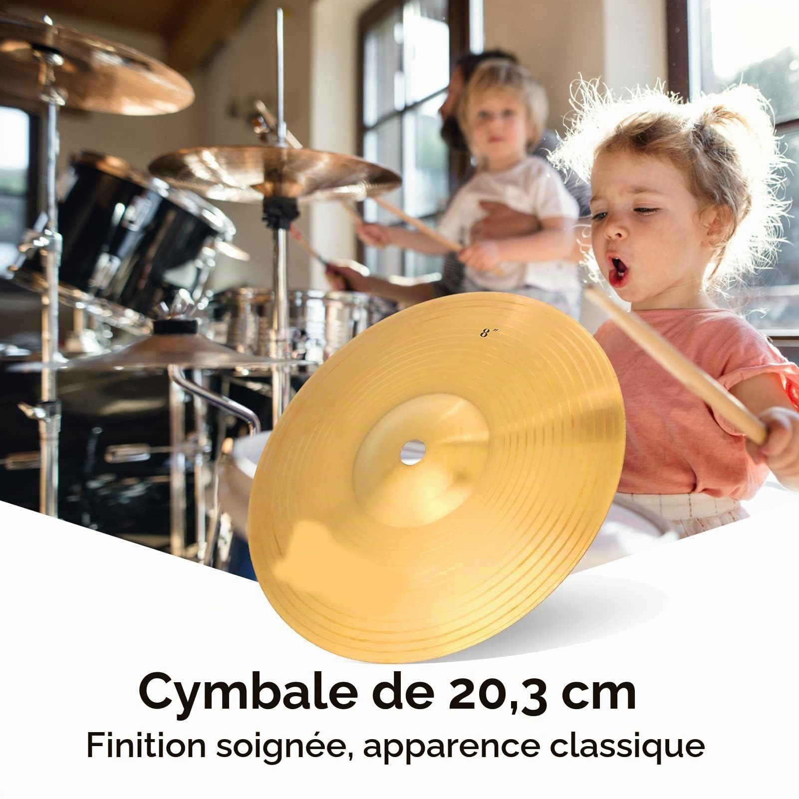 Cymbale Splash 8 pouces, cymbale Rock Crash 20 x 20 x 0,7 cm/7,9 x 7,9 x 0,27 pouces cymbale de batterie en alliage de laiton accessoires de percussion Crash pour instrument de musique