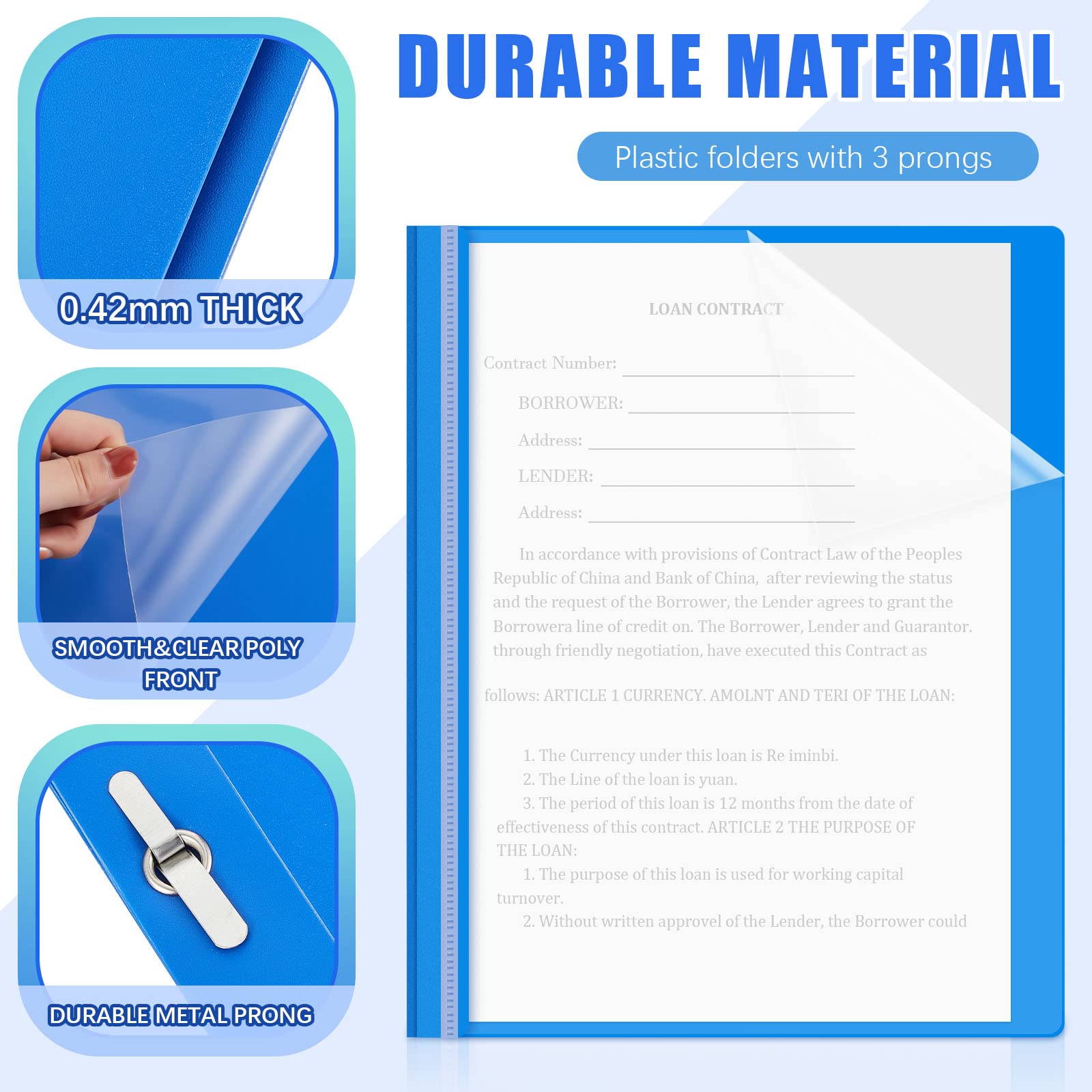 48 cartelline trasparenti per presentazioni, in plastica, per curriculum e raccoglitori di carta, con 3 punte per presentazione, documenti scolastici, ufficio, colore: blu