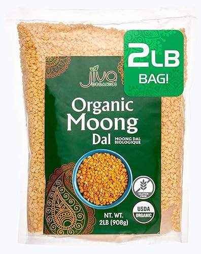 Jiva Organic Yellow Moong Dal 2 libras - Sin OMG ideal para Kitchari - Frijoles divididos lavados