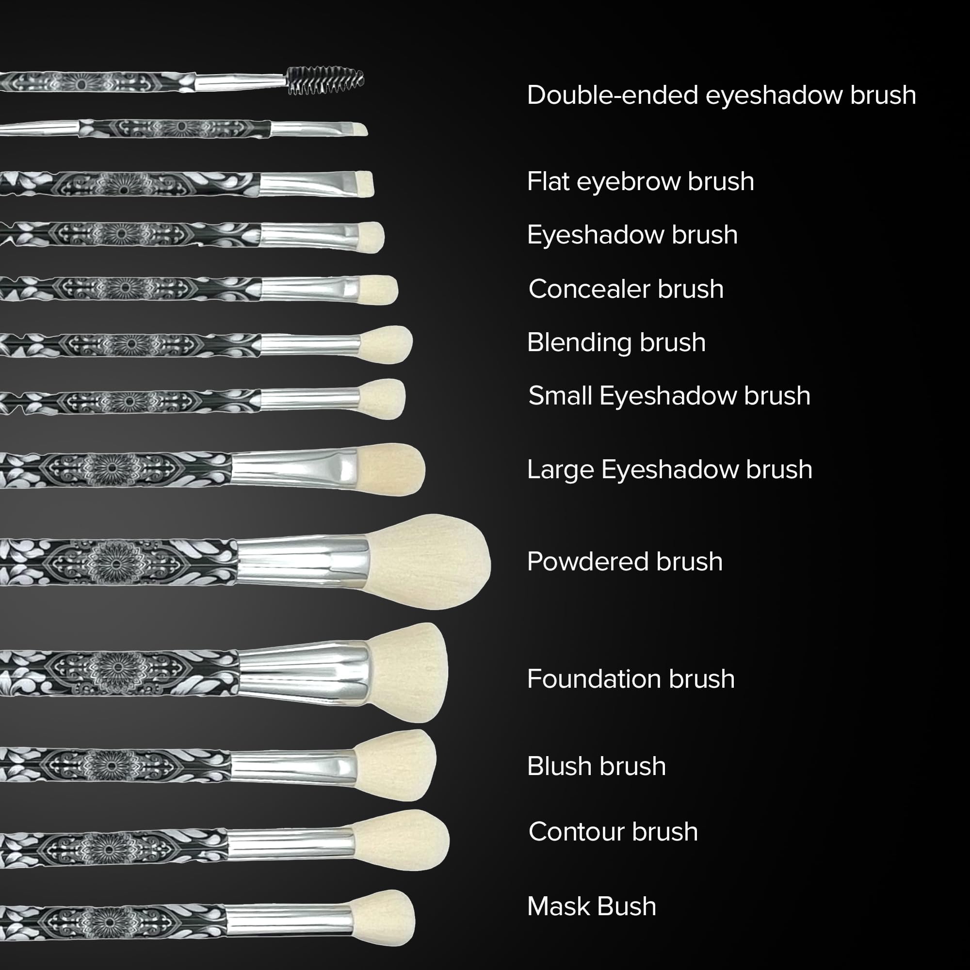 Eshghe-mani von Lady of Eshgh: UR My Love Collection Fine Makeup Pinsel 12-teiliges Vollgesichts-Make-up-Pinsel-Set mit Sammlerbox und eleganter schwarzer Filz-Aufbewahrungstasche.