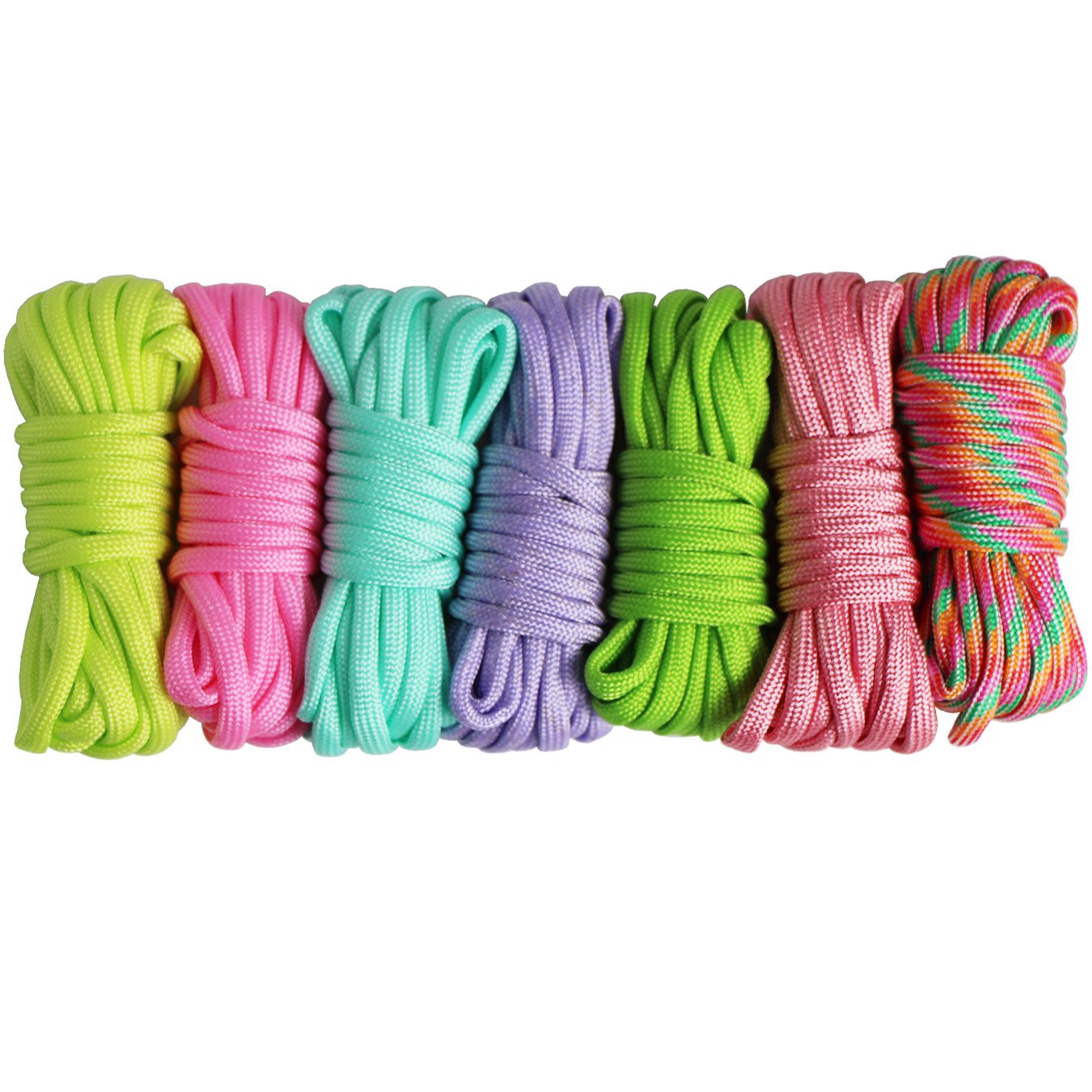 7 Piezas Cuerda Paracord Set Ideal para el aire libre, camping, trenzar pulseras y Llavero