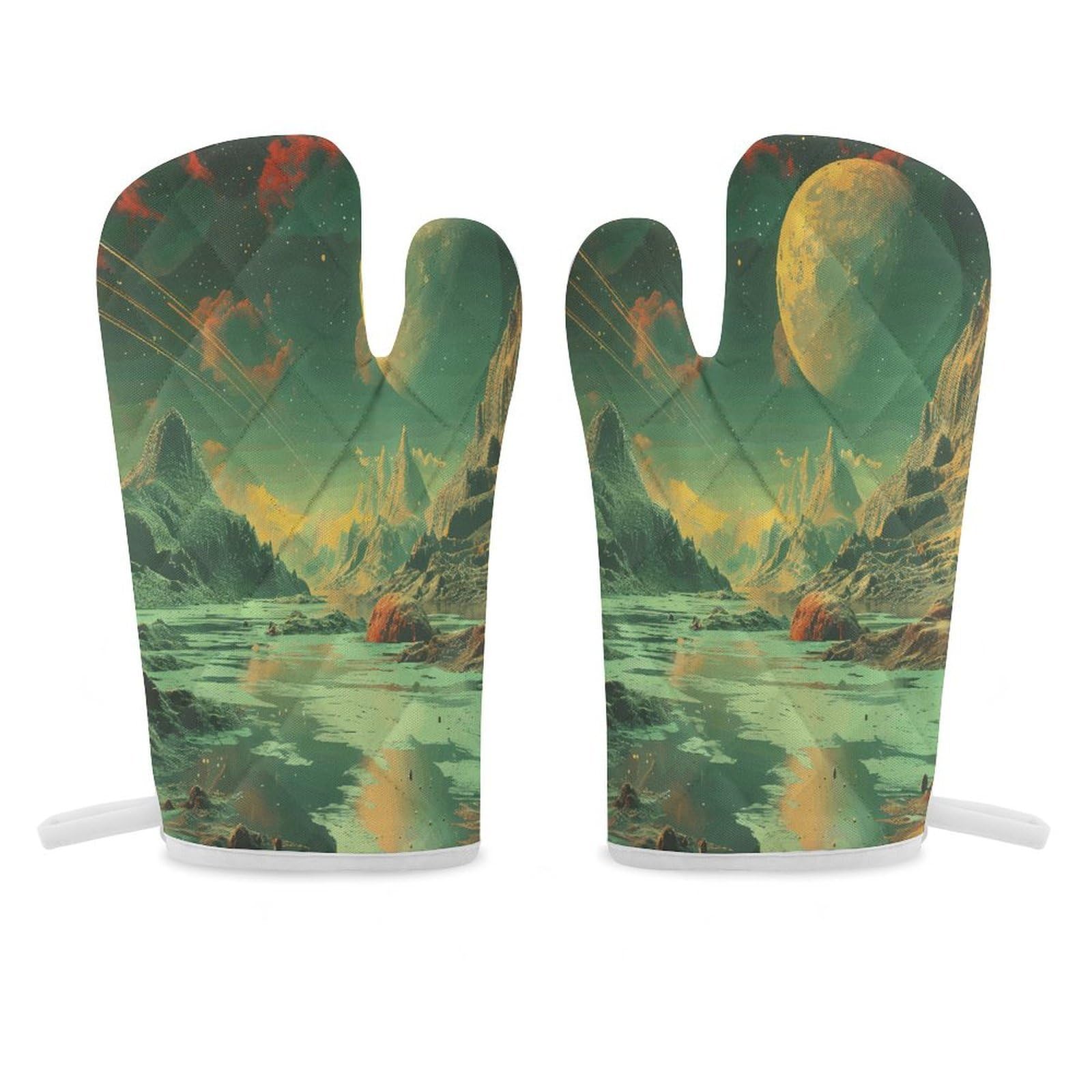 Planet Oven Mitt Heat Resistant Potholder Set,Durable Oven Gloves for Gifts,Glove Pot Holder for Cooking Baking Grilling BBQ