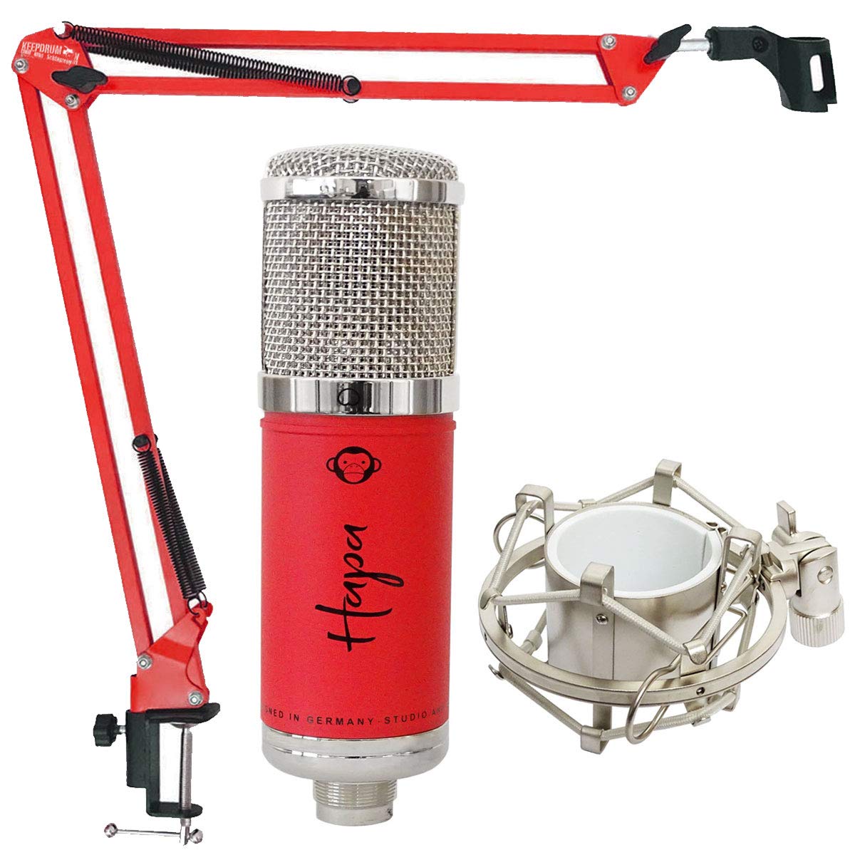 Monkey Banana Hapa USB Microfono a condensatore Rosso + Keepdrum Treppiede braccio articolato Rosso