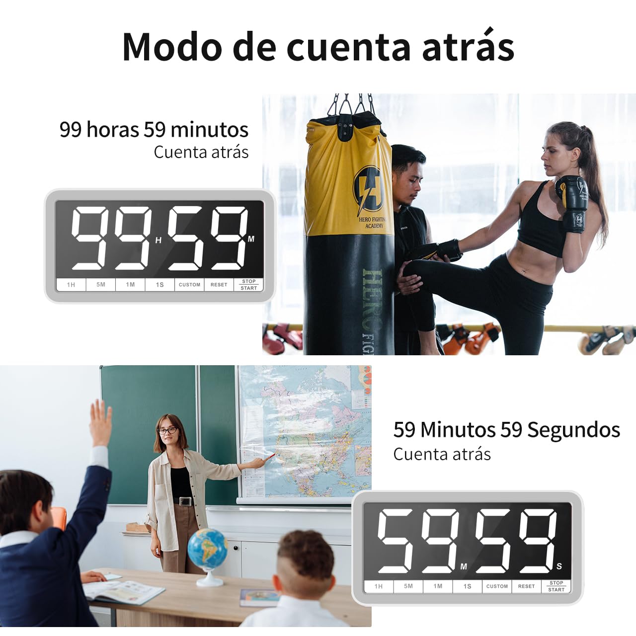 VOCOO Temporizador de Cocina Digital: Temporizador de Cuenta Regresiva magnética Extra Grande con 3 Brillo, 4 alarmas y 3 Niveles de Volumen, Temporizador de batería LED para cocinar (Blanco)