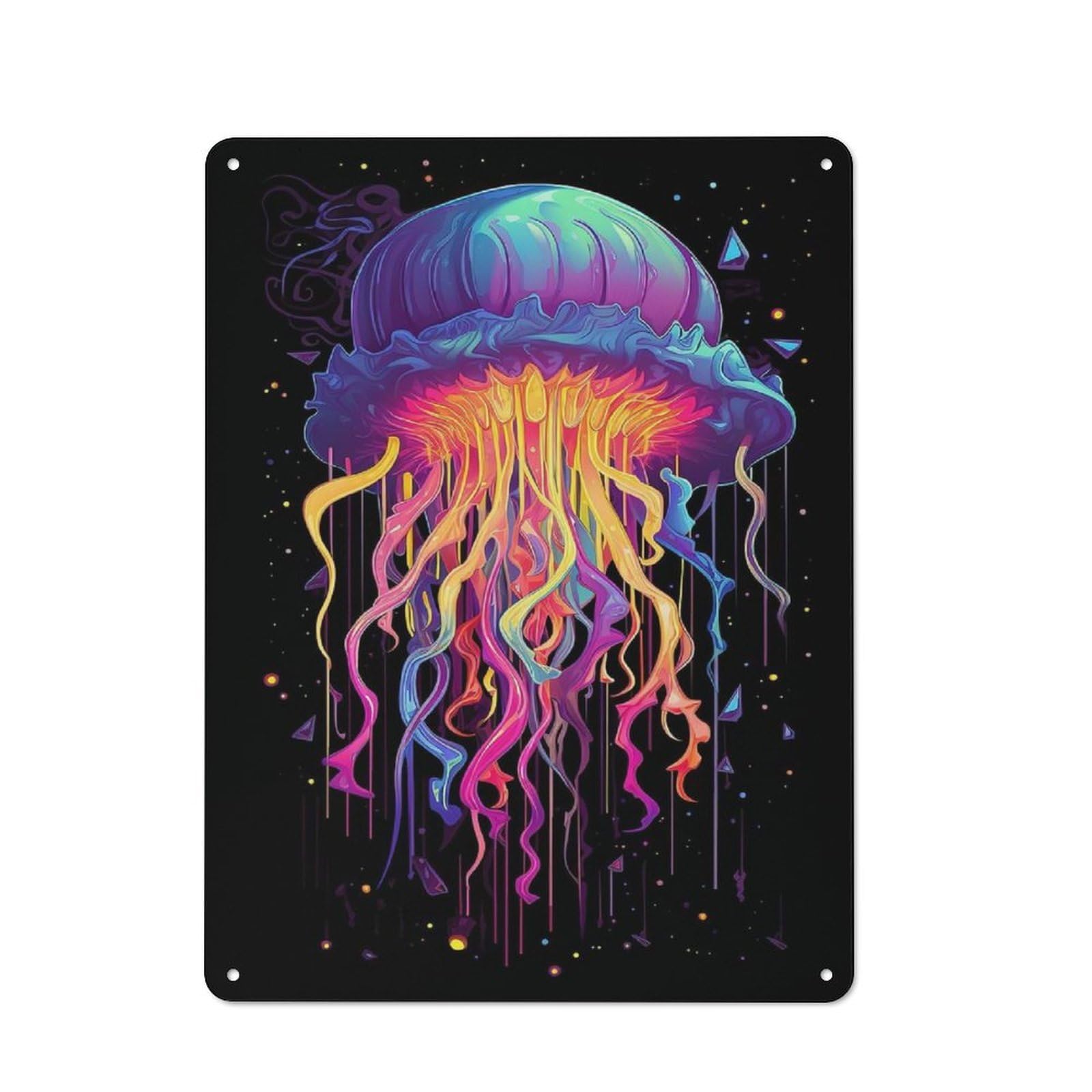 Tin Wall Plaque 40x30cm with Jellyfish Bioluminescent for Hobby Room Or Studio, for Kitchen, Dining Room And Home Bar Wall Decor