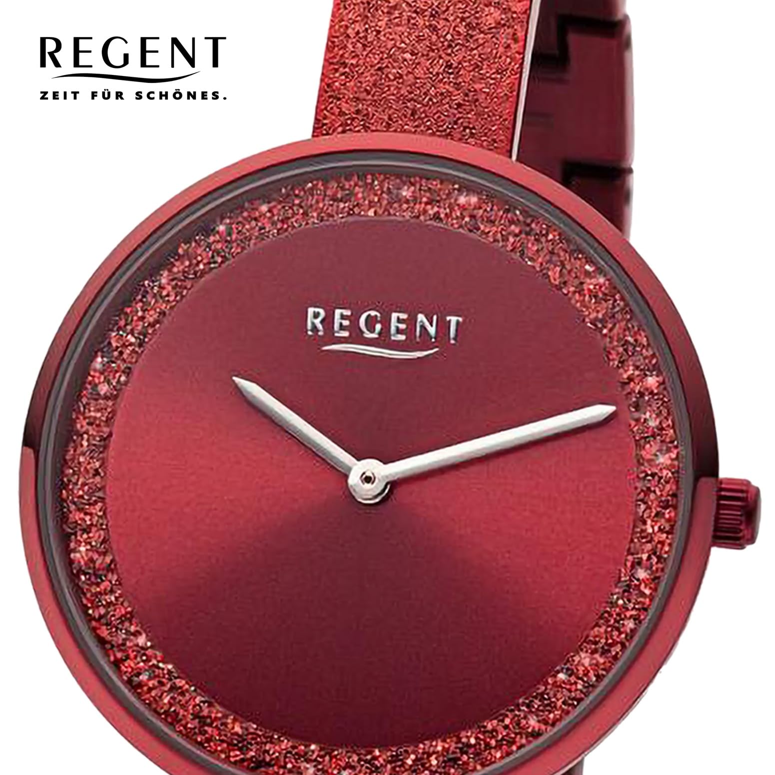 Regent Uhr Damen Edelstahl Halbspange Glitzer Quarz Analog Modell BA-688