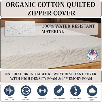 Foamma 4 x 28 x 72 Medium Firm with Gel Memory Foam (Organic Cotton Cover), Mattress Replacement for RV Bunk, Camper, Truck & Travel Trailer, Back Support, CertiPUR-US Certified, Made in USA