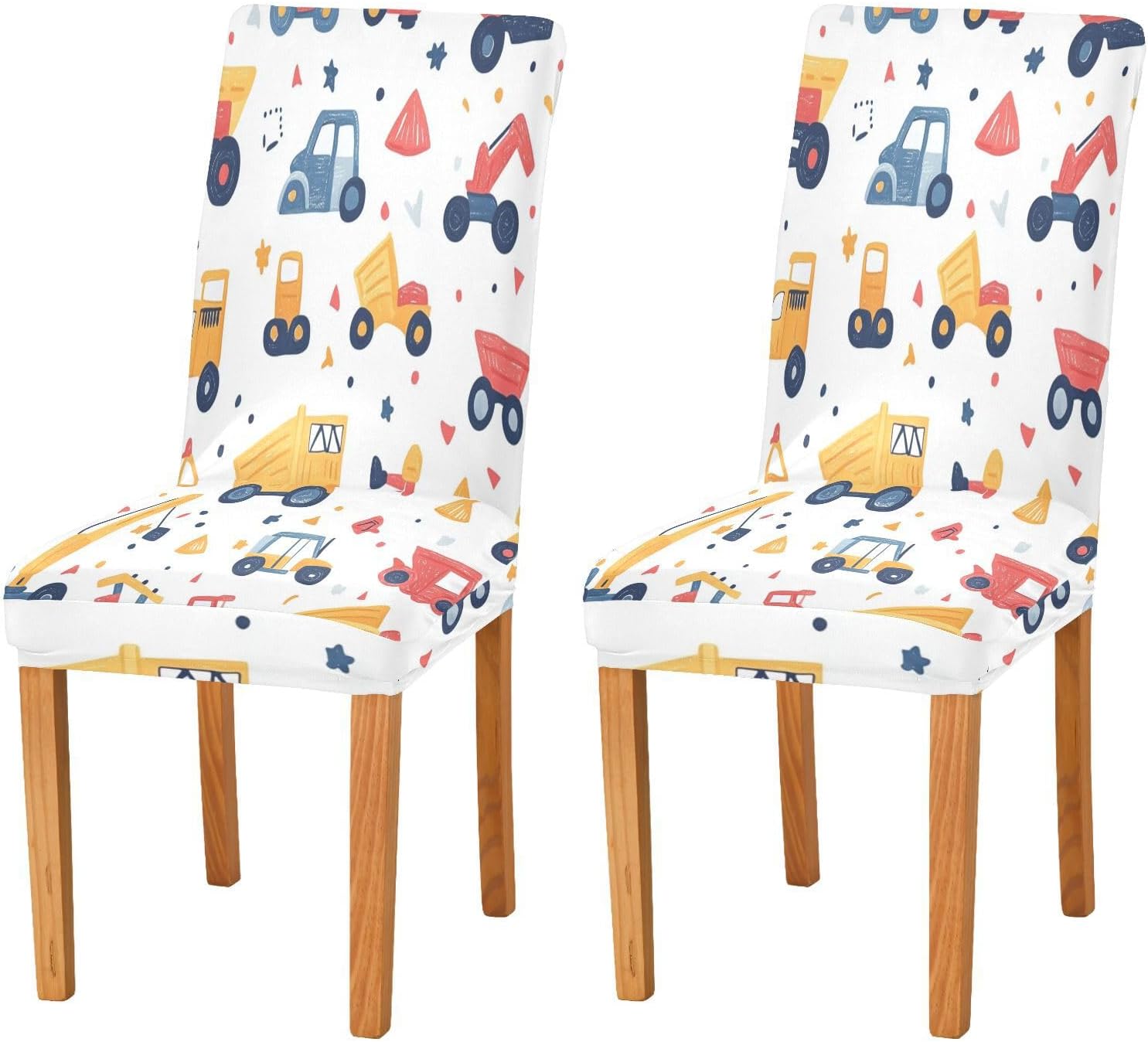 ALAZA Chair Covers for Dining Room, Cute Construction Cars Stretch Chair Cover Sets Chair Protector Removable Washable for Ktichen Restaurant Hotel