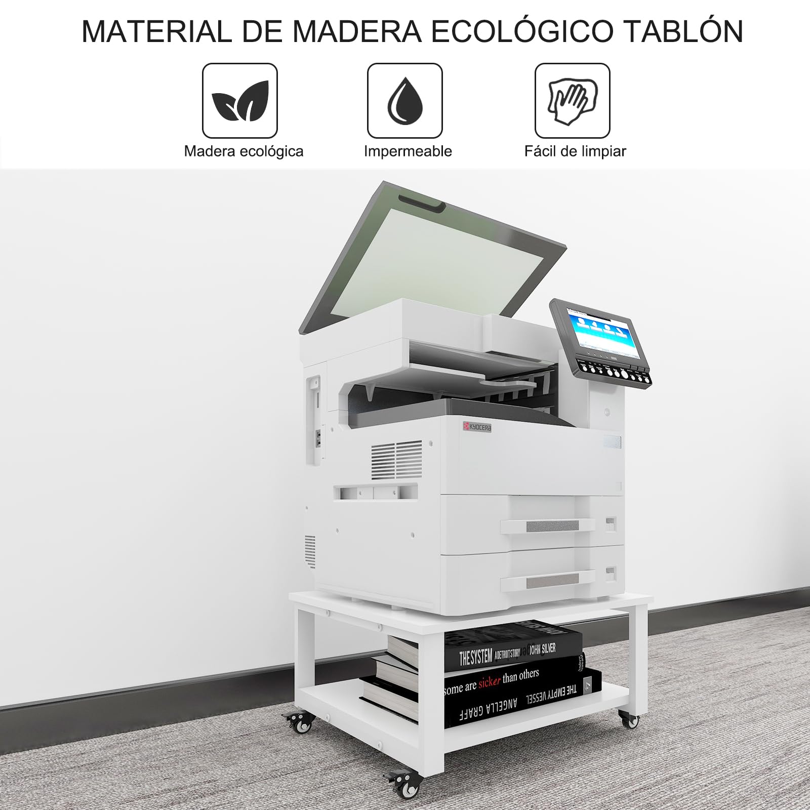 PUNCIA Mesa para Impresora de 2 Niveles con Ruedas Soporte para Impresora móvil de Madera y Metal Carro para Impresora Estante de Almacenamiento 60 x 60 x 32 cm Blanco para Oficina Hogar Escuela