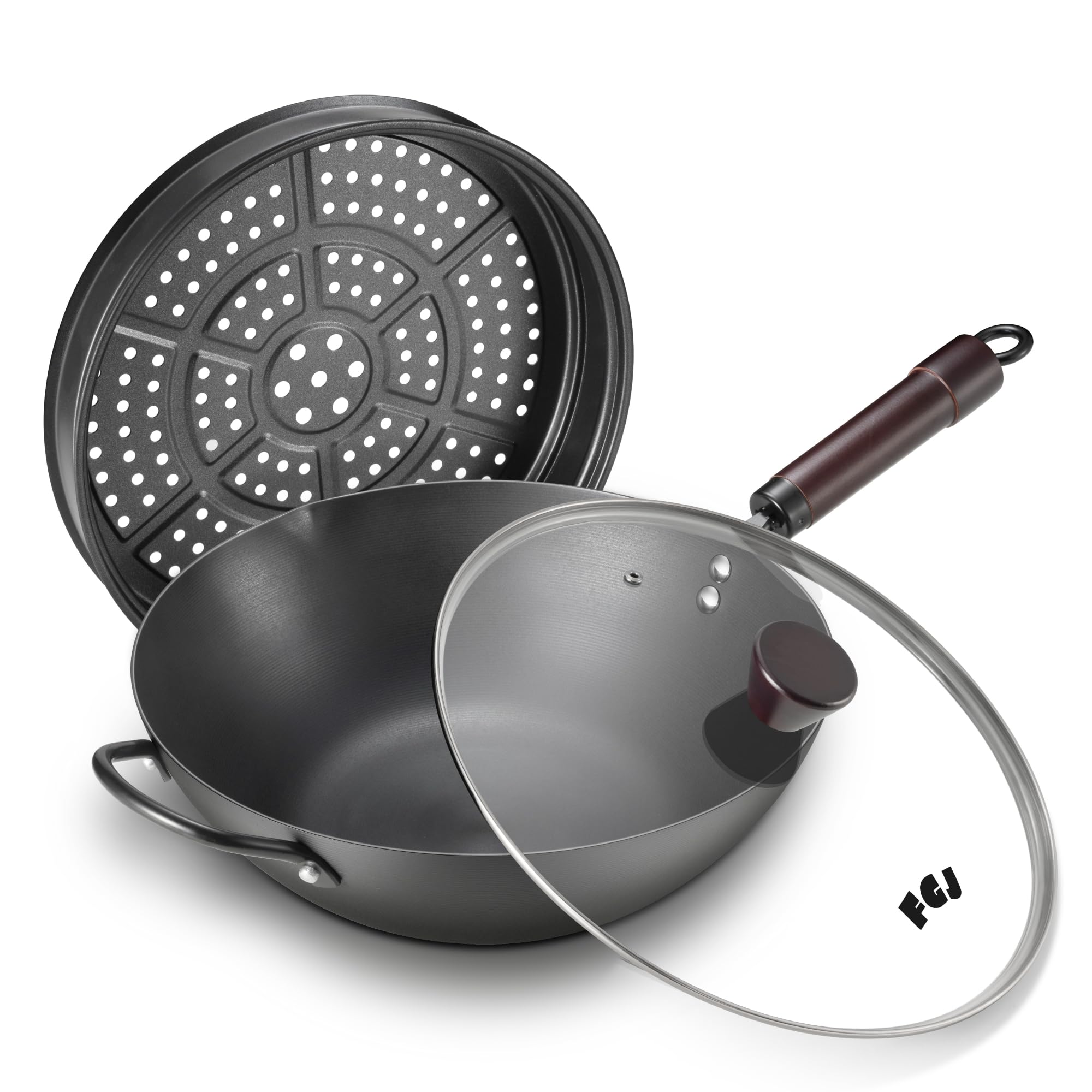 FGJ 13 Inch Carbon Steel Wok Set