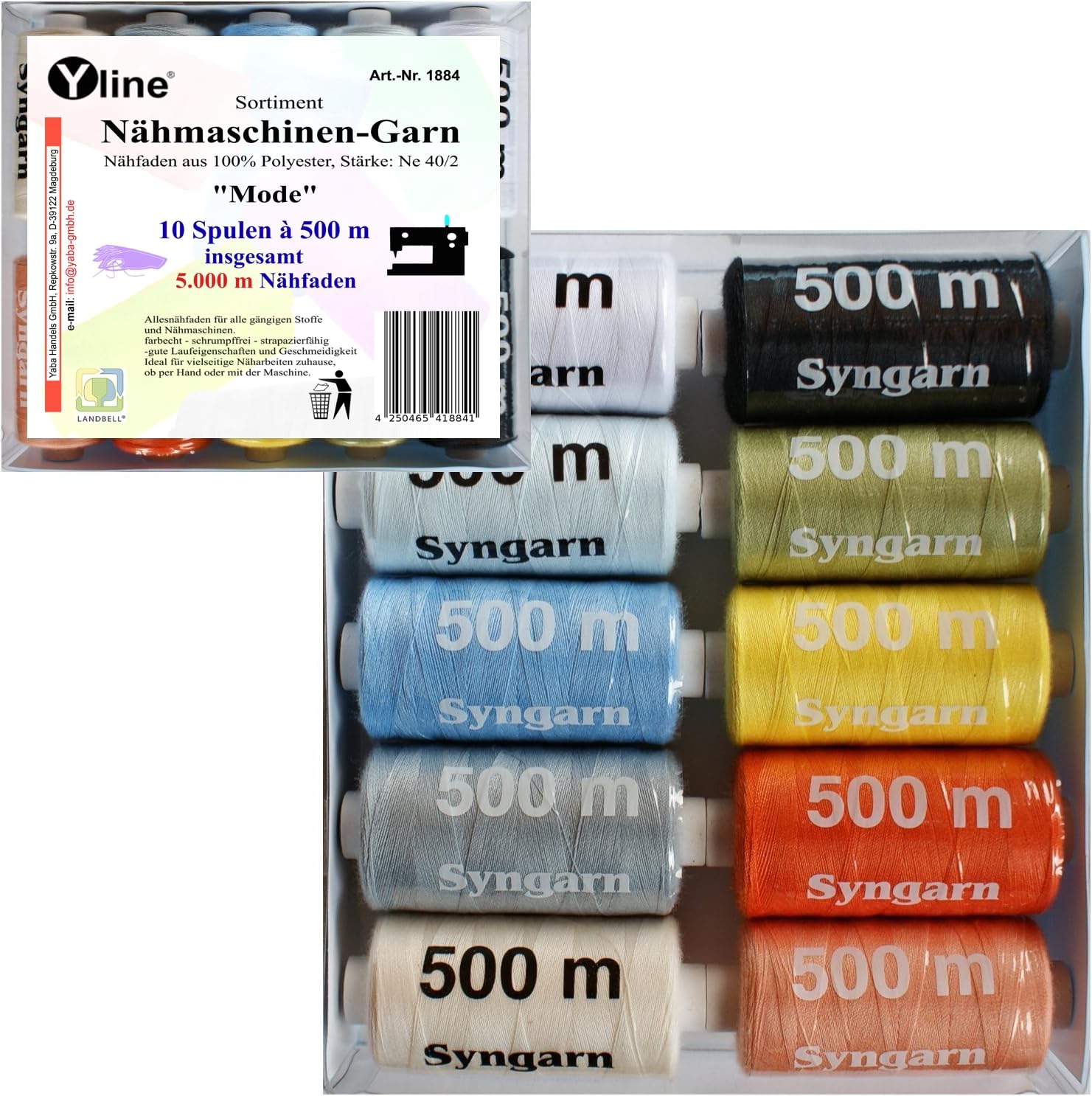 Set naaigaren / syngaren garen polyester wit & zwart voor de naaimachine 10 sp. a. 500 m naaigaren, (€ 0,24 / 100m), 3028