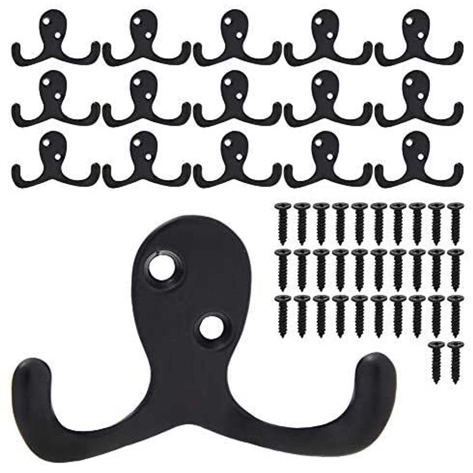 Stockroom Plus Wall Mounted Double Prong Coat Hooks (2.76 x 1.8 in, Black, 16 Pack)