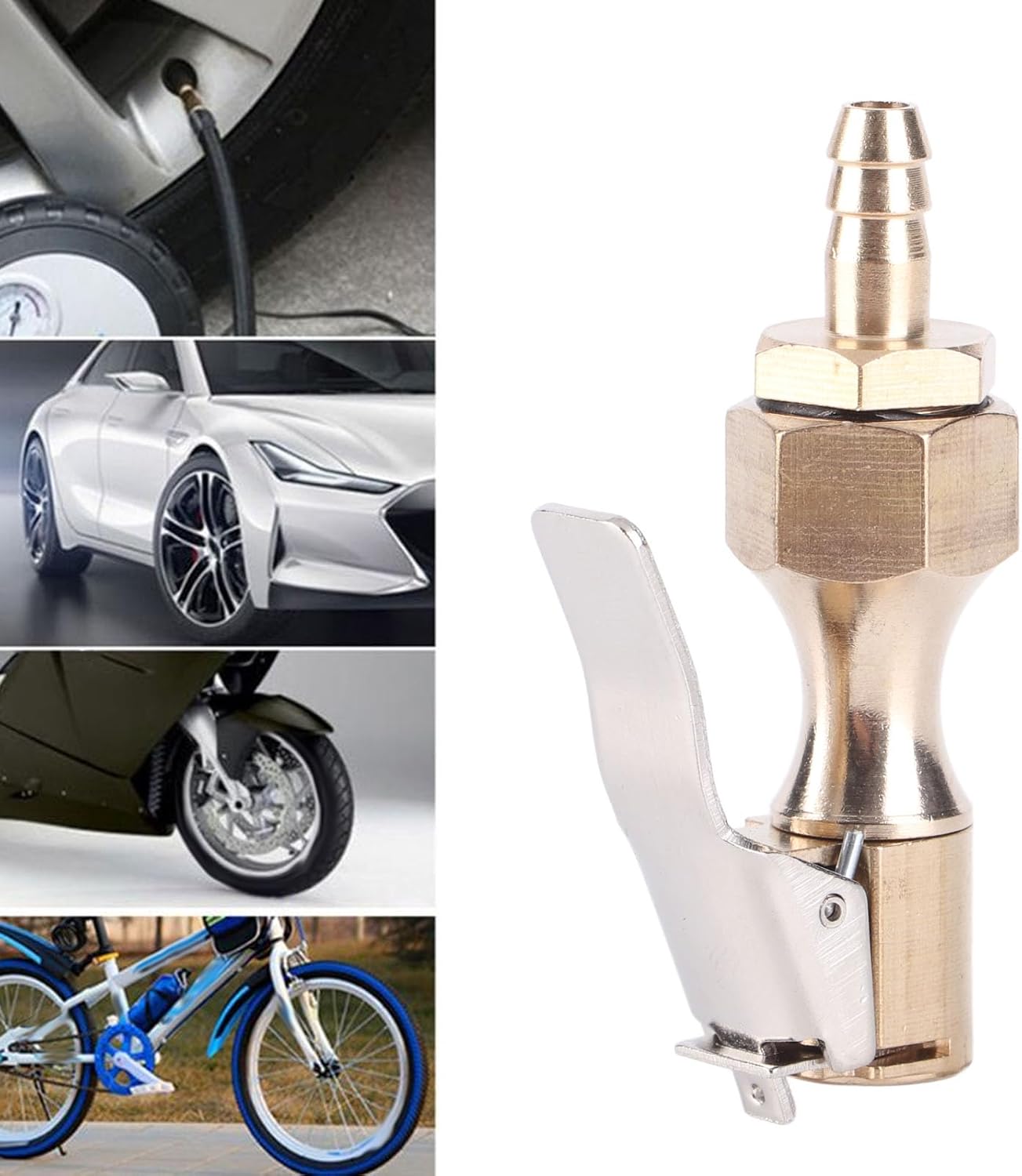 Air Chuck with Clip Adapter, Brass Locking Tire Inflator Nozzle Adapter Connect, Heavy Duty Closed Flow Lock On Tire Chuck with Clip, Tire Air Chuck with Clip Adapter