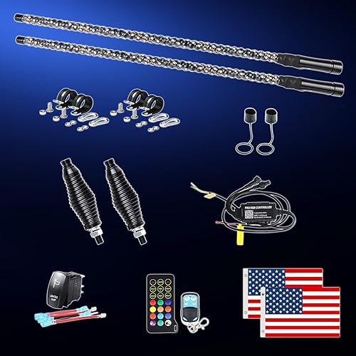 Miniatura 8 de Whip Lights Uemicip 2PCS - 2 luces LED RGB en espiral de 4 pies para UTV, con base de resorte App y control remoto inalámbrico RF, látigos de antena