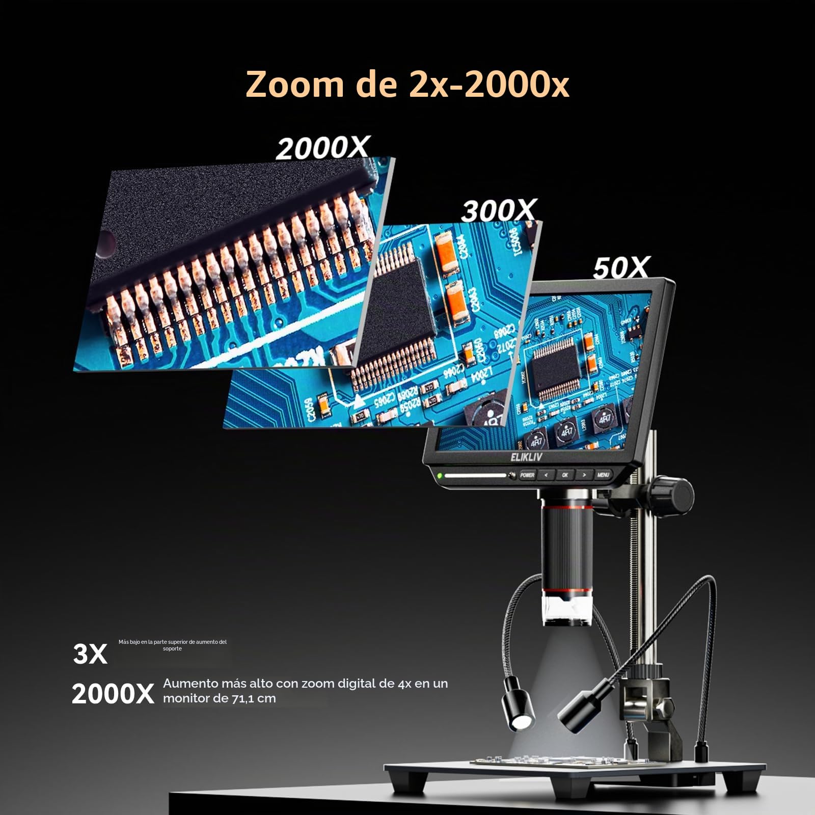 Elikliv EM4K 4K Microscopio Digital, 8" Microscopio de Monedas 2000x, Micro scopio HDMI 52MP, Microscopios de Soldadura para Adultos, Microscopios LCD para reparación electrónica, UHD vídeo 3840P, 16G
