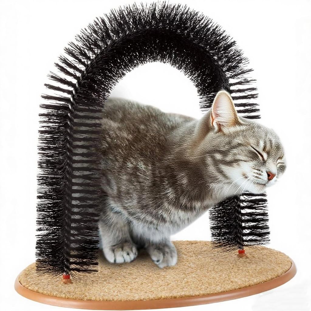 Cat Scratcher, Brushes for Indoor Cats, Self Groomer Arch Scratching Board Pad, Hair Brush for Shedding, Face Head Deshedding Tool with Cute Kitten Toy