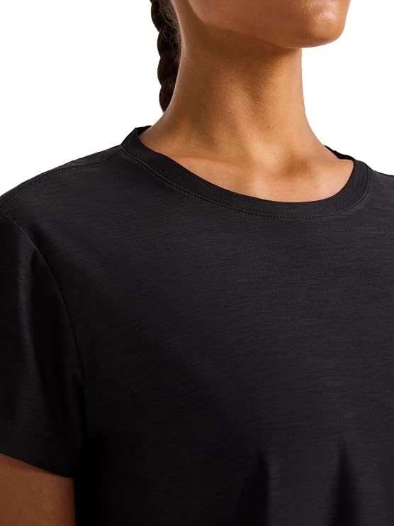 Reebok Women's Tech Short Sleeve Crewneck T-Shirt, Standard Fit, Lightweight Stretch Heathered Poly Fabric