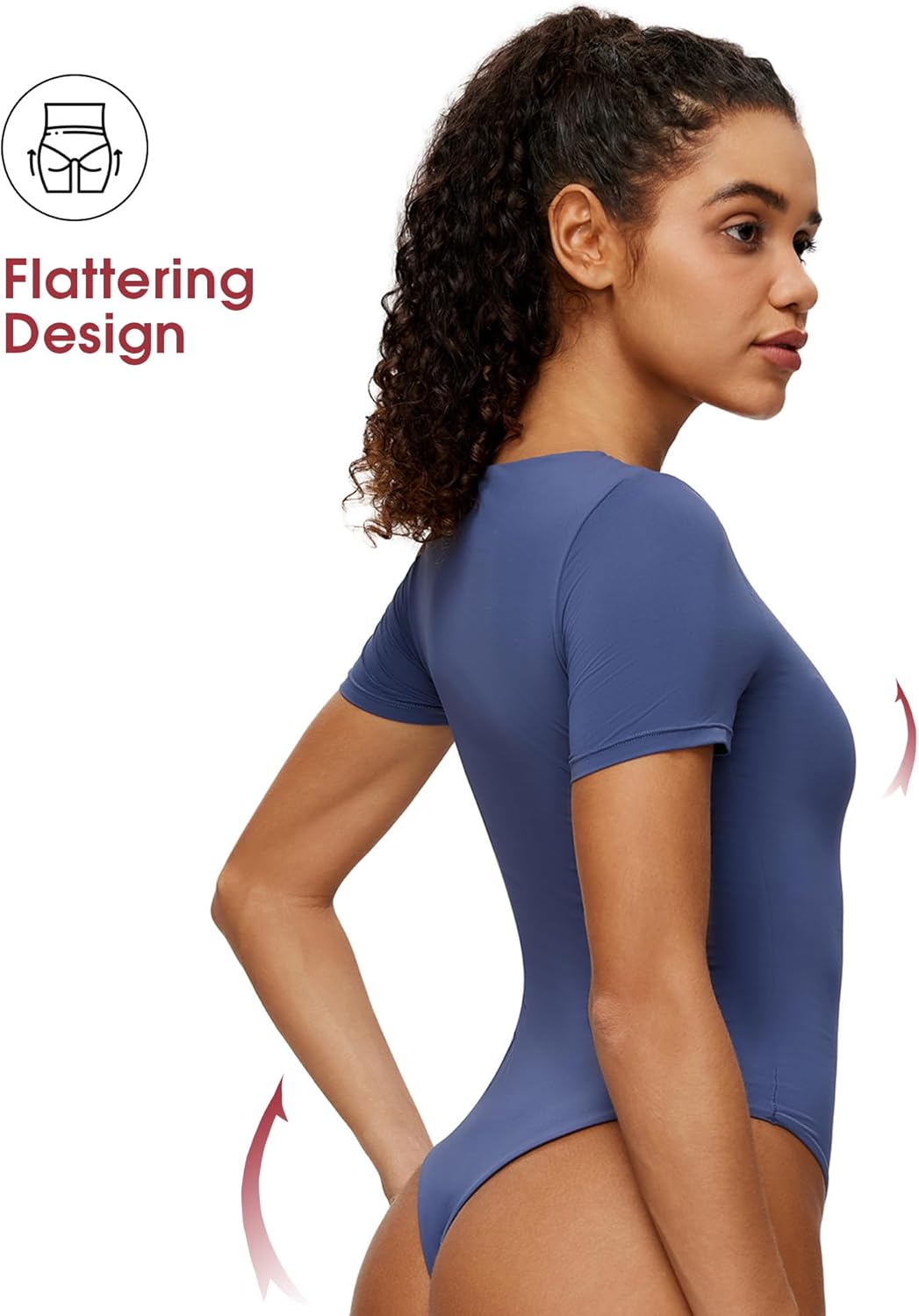 NANJI Short Sleeve Bodysuit for Women - Crew Neck Slim Fit Thong Body Suit, Stretch Double Lined Snap Tops, Casual Going Out - Image 4