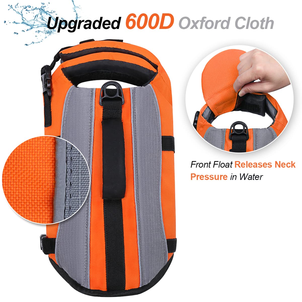 VIVAGLORY Front Float Dog Life Jacket, Dog Buoyancy Aid for Swimming & Boating, Life Vest with Chin Float & Handle - Image 3